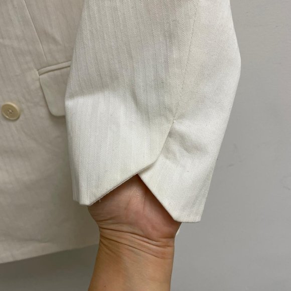 Cream Cotton Soft Metallic Sheen Pinstripe Blazer - Picture 8 of 9
